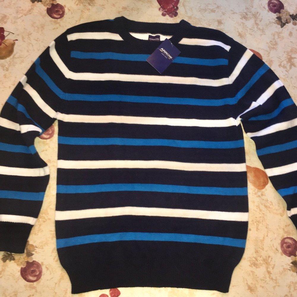 Boys Cotton Striped Crew Neck Sweater